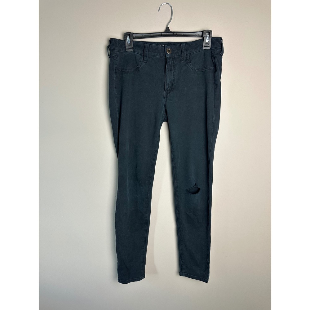 American Eagle Outfitters Womens Skinny Jegging Black Distressed Size 8 Regular